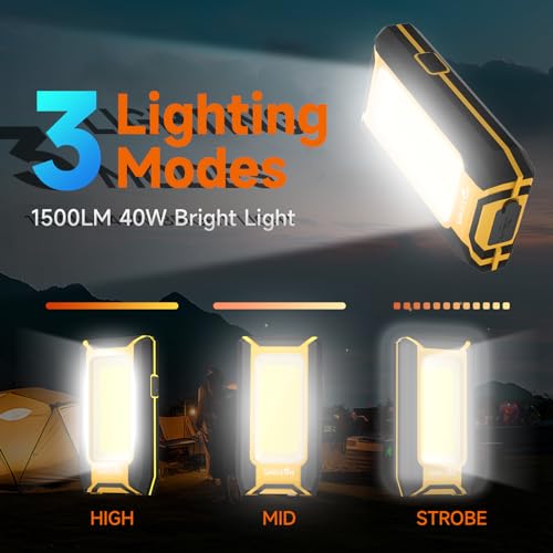 WARSUN 2PC LED Work Light Rechargeable, Magnetic COB Portable Worklights, 40w 1500 Lumens,Metal Hanging Hook 3 Lighting Modes, Job Site Lighting for Car Repairing,Camping,Hunting,Yellow Blue - color: Muticolored
