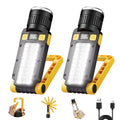 Rechargeable LED Work Light, Magnetic COB Flashlight with Hook & Clamp, 7 Modes Portable Work Lamp with Battery Display for Car Repair, Camping, Emergency(2 Packs) - size: 2 Pack Yellow
