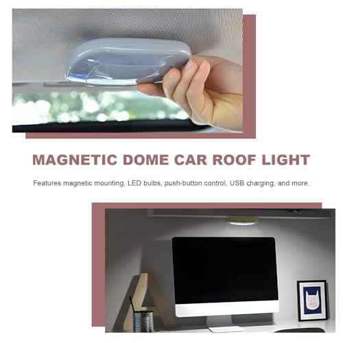 Sun Walker Car Interior Ceiling Roof Lights, Magnetic Dome Lamp 10 LEDs Bright Roof Light, USB Rechargeable Wireless Interior Ceiling Lamp for RV Camper Trailer Boat, Car Accessories (Gray) - color: Gray
