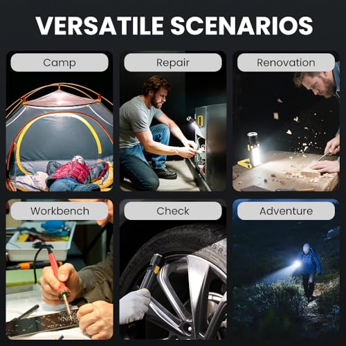 Rechargeable LED Work Light, Magnetic COB Flashlight with Hook & Clamp, 7 Modes Portable Work Lamp with Battery Display for Car Repair, Camping, Emergency(2 Packs) - size: 2 Pack Yellow