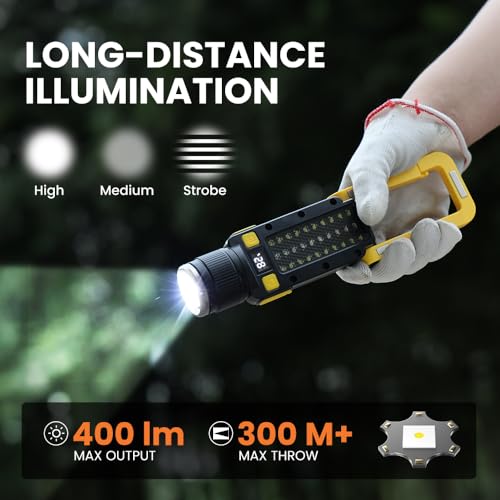 Rechargeable LED Work Light, Magnetic COB Flashlight with Hook & Clamp, 7 Modes Portable Work Lamp with Battery Display for Car Repair, Camping, Emergency(2 Packs) - size: 2 Pack Yellow