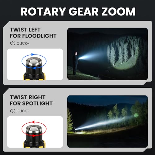 Rechargeable LED Work Light, Magnetic COB Flashlight with Hook & Clamp, 7 Modes Portable Work Lamp with Battery Display for Car Repair, Camping, Emergency(2 Packs) - size: 2 Pack Yellow