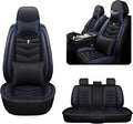 MVRVMV Seat Covers for Ford F-150 2010-2026, Waterproof Leather Auto Seat Cover with 2* Neck Pillow and 2* Lumbar Support (5 Seat Luxury,Black-Blue)