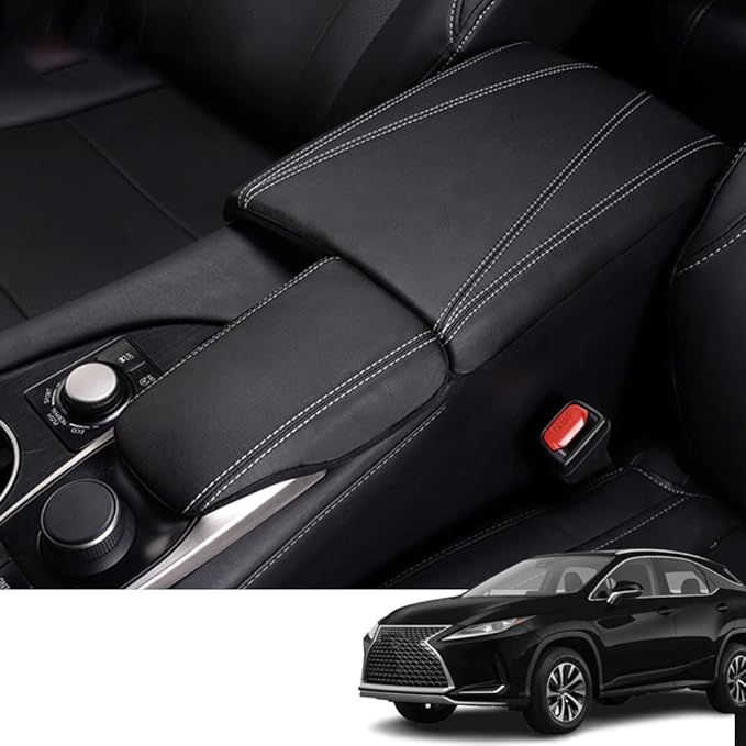 Custom Interior Accessories for Lexus RX 350 350L 450h 2015 2016 2017-2022 PU Leather Center Console Armrest Box Cover Armrest Cushion Central Armrest Protector Pad(Black with White Stitching)