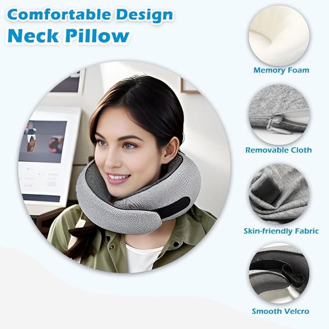 Travel Neck Pillow for Airplane, Adults Memory Foam Neck Pillow for Traveling, Ergonomic Neck Support for Airplane Sleeping, Car, Airport Travel Pillow, Portable Adults Turtle Plan Pillows (Grey)