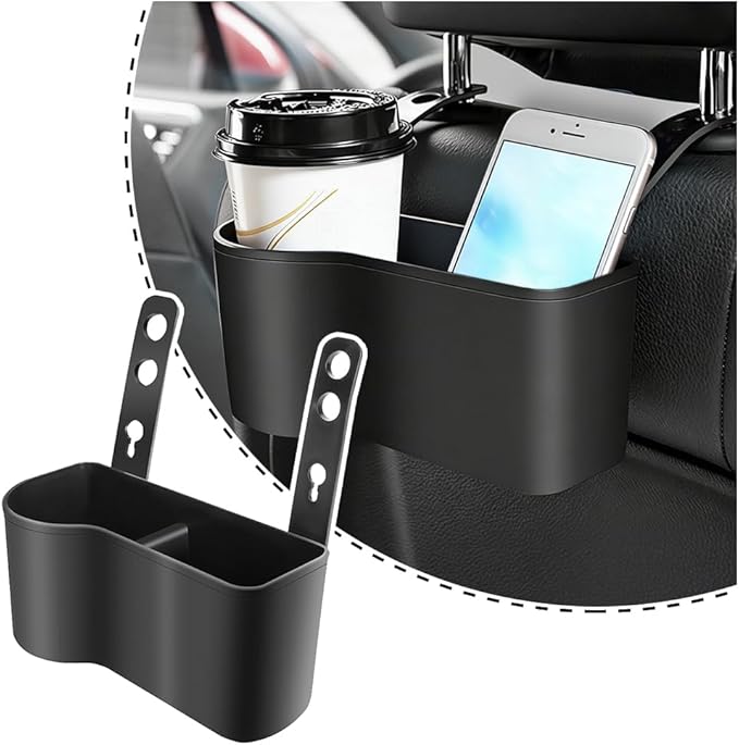 2 in 1 Car Seat Back Organizer with 3.2" Cup Holder,Multifunction Car Headrest Seat Back Organizer for Drink Food Tray,Universal Headrest Cup Holder for Most Cars Trucks SUVs