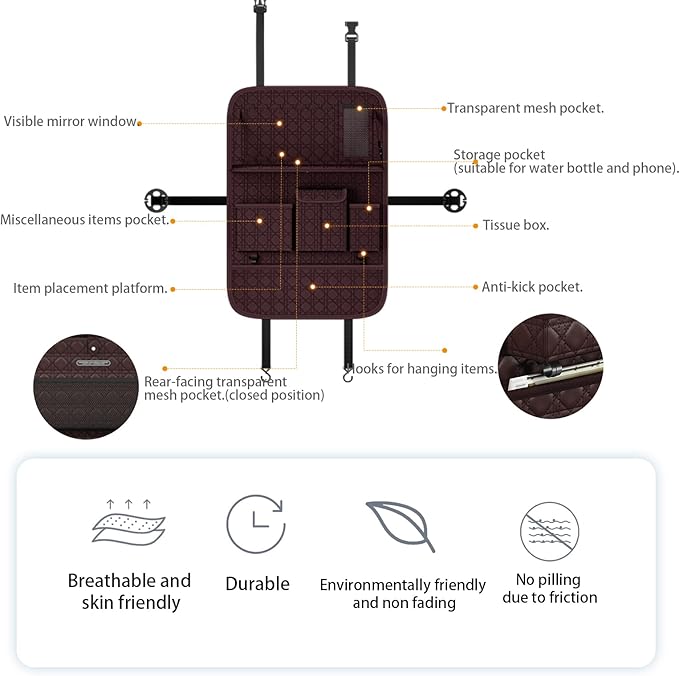 GMQ Backseat Car Organizer 1 Pack, Car Back Seat Organizers with Tray,Multifunctional Car Seat Back Organizer with Foldable Tablet Holder (Coffee Brown, 1 PC)