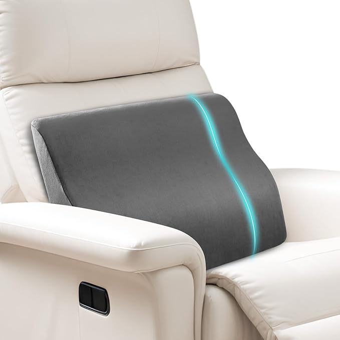 Lumbar Support Pillow for Recliner,Large Memory Foam Back Support Cushion for Sofa & Gaming Chair, Ergonomic Backrest Pillow for Elderly, Comfortable Couch Cushion with Machine Washable Cover,Gray