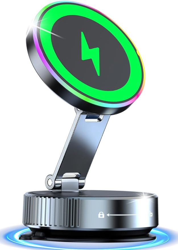 for Magsafe Car Mount Charger, 15W Fast Charging Wireless Car Charger [120LBS Suction &3800gf Magnet] 780° Adjustable, Vacuum Magnetic Phone Holder for Your Car for iPhone & Android, Metal Stand Rotor