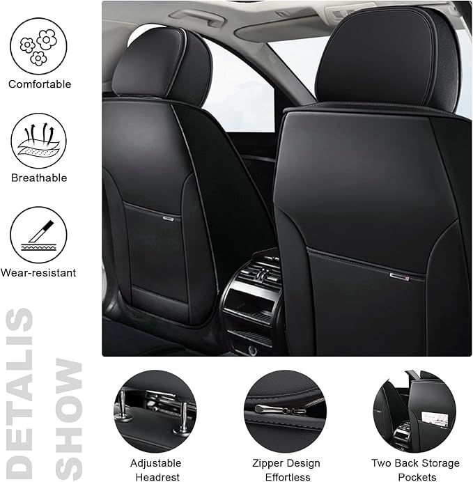 AREKA 2 Seat Covers for Honda Civic 2002-2026 Breathable Car Seat Covers,Anti-Slip Waterproof Car Seat Protectors with Airbag,Automotive Vehicle Cushion with Storage Pockets (Standard,Black)