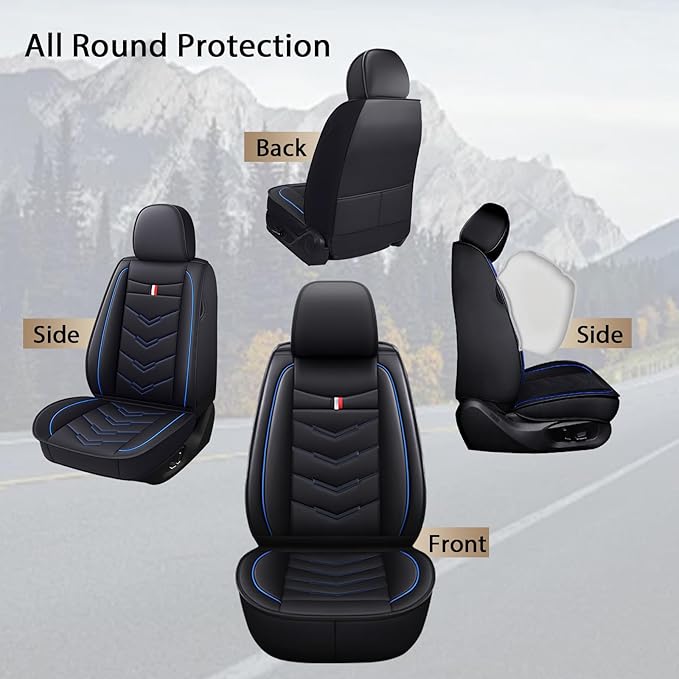 MVRVMV Seat Covers for Ford Ranger 2005-2026, Waterproof Leather Auto Seat Cover (5 Seat Standard,Black-Blue)
