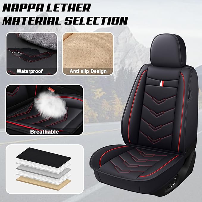 MVRVMV 5-Seat Car Seat Covers for Ford Explorer 2012-2026, Waterproof Non-Slip Wear-Resistant Leather Seat Cover (5 Seat Standard, Black-Red)