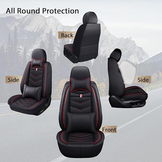 MVRVMV for Ford Edge 2007-2024 Seat Covers, Waterproof Leather Seat Cover with 2* Neck Pillow and 2* Lumbar Support (2 Seat Luxury,Black-Red)