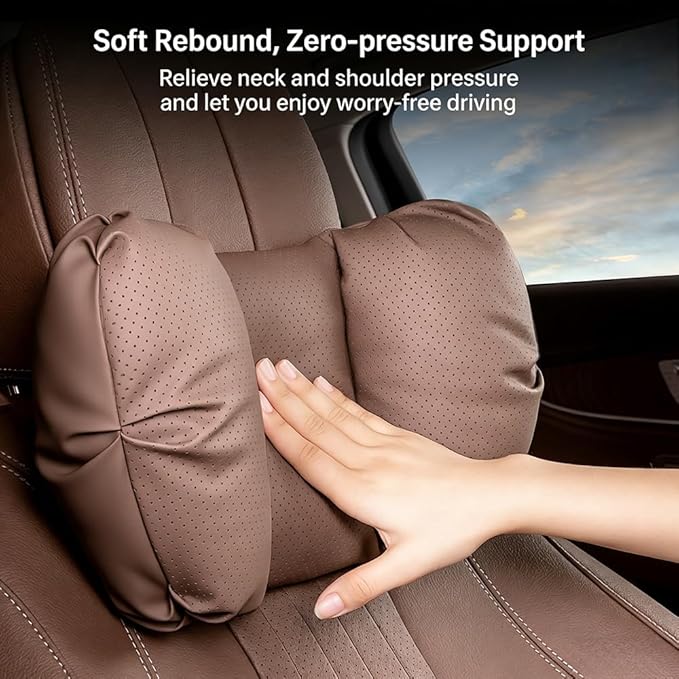 Car Neck Pillow & Lumbar Support for Lincoln Aviator 2020-2024 Ergonomic Breathable Mesh Auto Seat Back Cushion Headrest,Brown-Neck Pillow