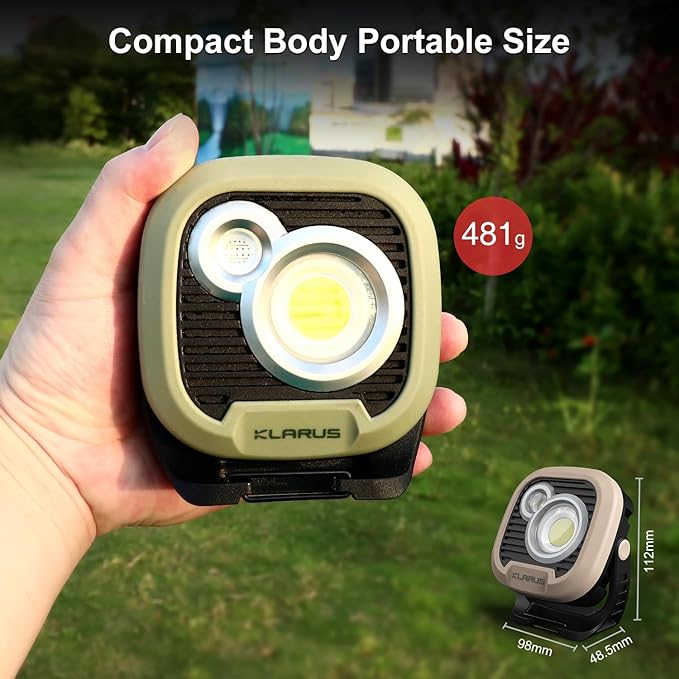 klarus WL3 Camping Light Magnetic Work Light, 1500 High Lumens, 13500mAh High Capacity, 6 Light Modes, Rechargeable Portable LED Lights for Work, DIY, Emergency, Car Repair & Camping - Khaki