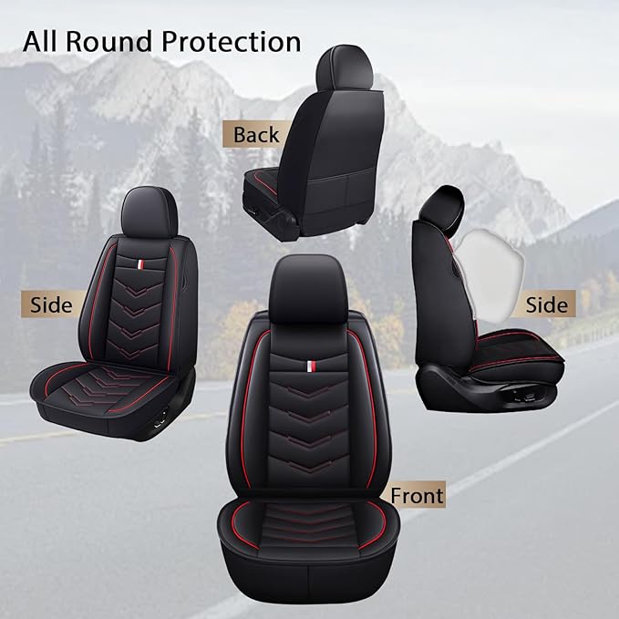 MVRVMV 2-Seat Car Seat Covers for Honda Pilot 2010-2026, Waterproof Non-Slip Wear-Resistant Leather Seat Cover (2 Seat Standard, Black-Red)