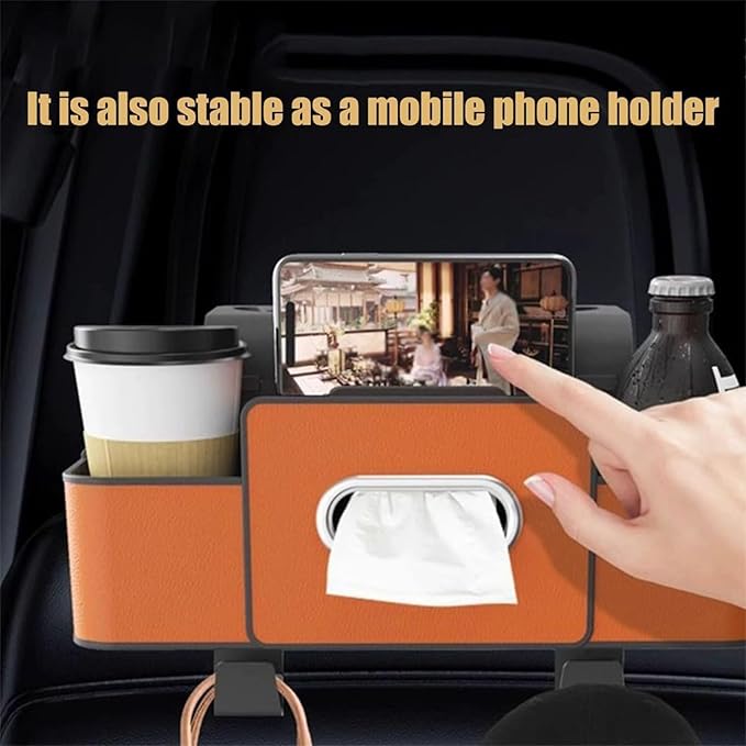 Geshus Backseat Organizers Hanging Storage, Car Seat Back Organizer With Tissue Holder, For Hold Phone,Drinks,Handbag,Compatible With Most Vehicles (Beige)