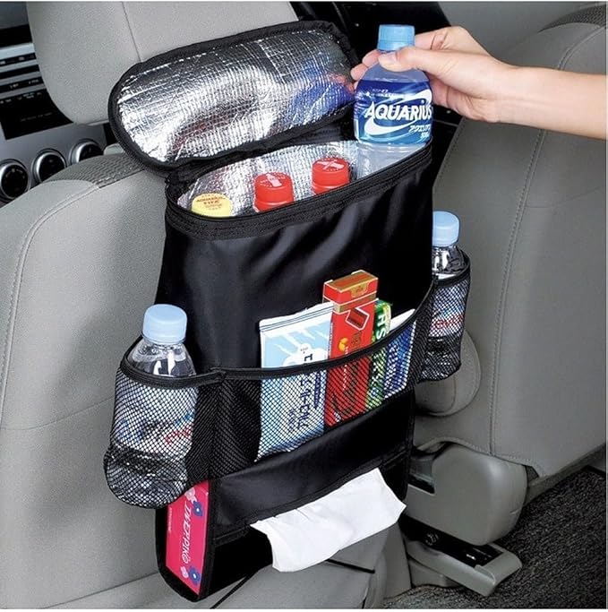 KAFEEK Car Seat Organizer/Auto Seat Back Organizer/Multi-Pocket Travel Insulated Drinks Holder Cooler/Storage Bag Cool Wrap Bottle Bag with Mesh Pockets(Heat-Preservation)