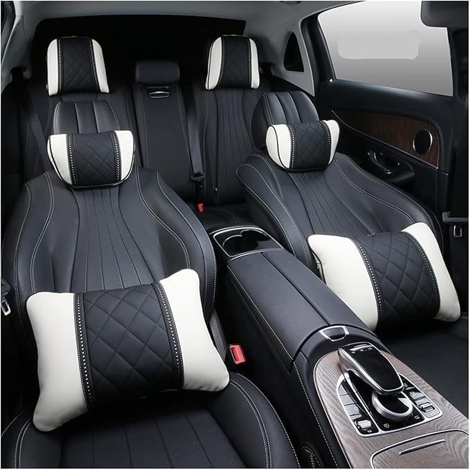 Luxury NAPPA Headrest Compatible For Mercedes Maybach S-Class Leather Lumbar Pillows Car Neck Travel Seat Cushion Support Car Accessories(Beige red Maybac)
