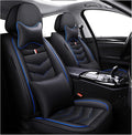 MVRVMV Seat Covers for Ford Escape 2005-2026, Waterproof Leather Auto Seat Cover with 2* Neck Pillow and 2* Lumbar Support (2 Seat Luxury,Black-Blue)