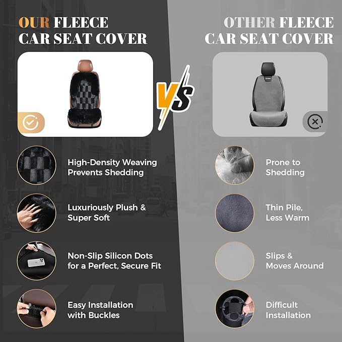 Coverado Sheepskin Car Seat Cover, Fluffy Fuzzy Long Plush Seat Covers, Soft Seat Protector for Car Driver Seat, Luxury Car Seat Cushion, Non-Slip Front Seat Covers Universal Fits Most Cars, 1Pcs