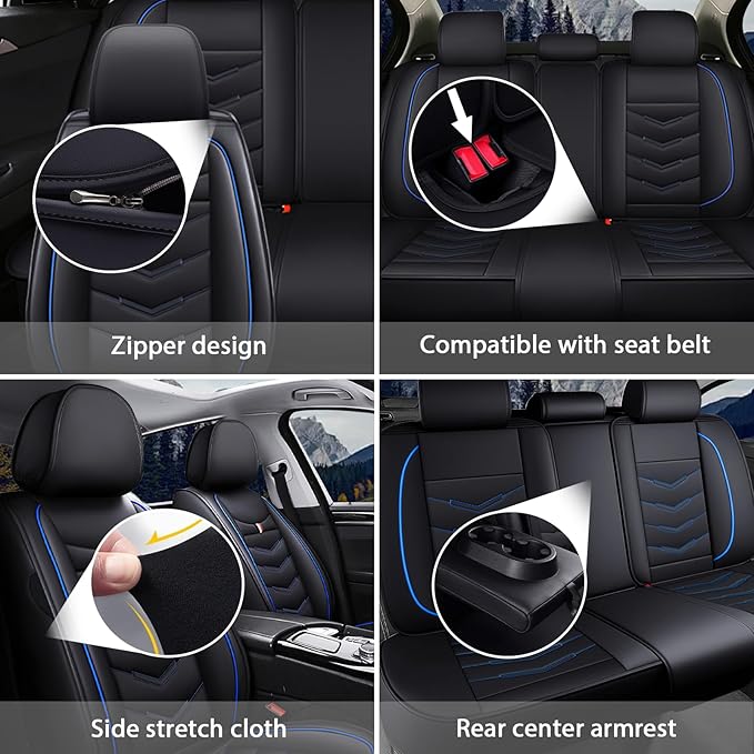 MVRVMV 8 Seat Covers for Honda Pilot 2010-2026, Waterproof Anti-Slip Car Seat Cover Compatible with Airbags (8 Seat Standard, Black-Blue