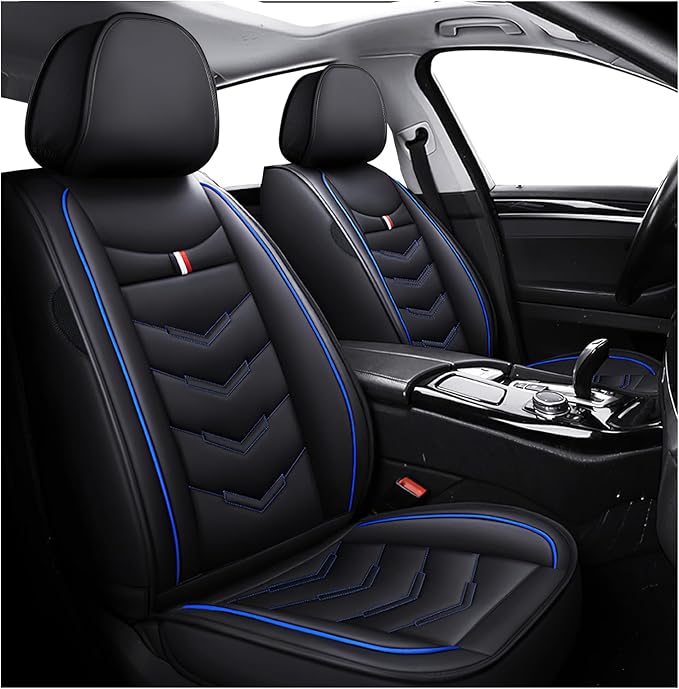 MVRVMV Seat Covers for Ford F-250 2010-2026, Waterproof Leather Auto Seat Cover (2 Seat Standard,Black-Blue)