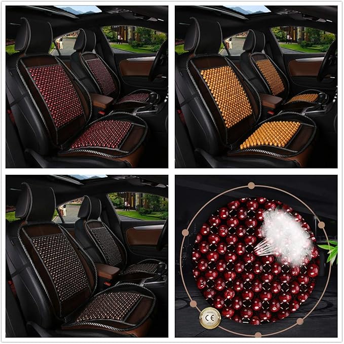 Wood Bead Car Seat Cover Cushion, Cooling & Breathing, Automotive Beaded Driver Seat Massager Cushion for Lower Back Pain