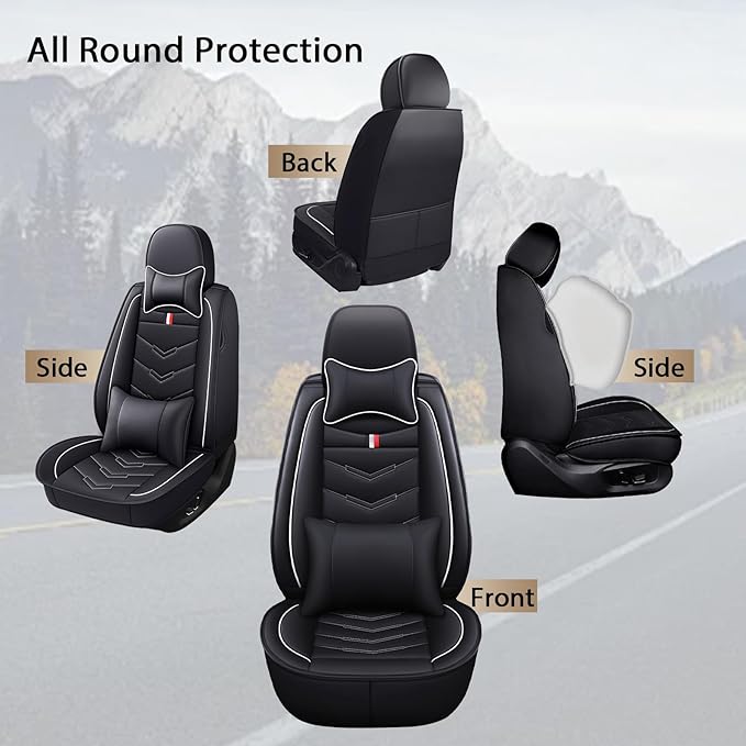 MVRVMV Luxury Car Seat Covers for Honda Pilot 2010-2026, Nappa Leather Auto Seat Cover with 2 Neck Pillows and 2 Lumbar Supports (5 Seat Luxury, Black-White)