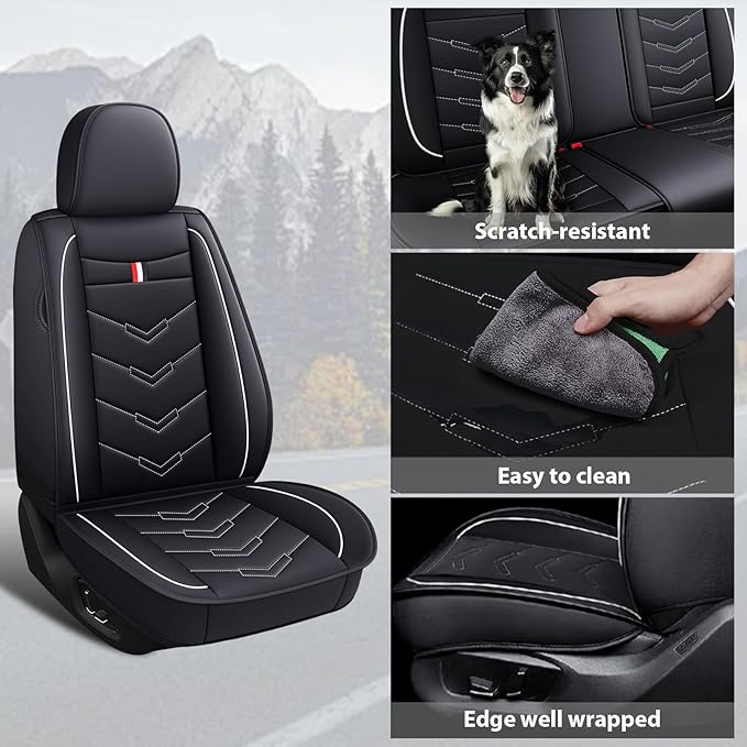 MVRVMV 5-Seat Car Seat Covers for Honda Pilot 2010-2026, Waterproof Non-Slip Wear-Resistant Leather Seat Cover (5 Seat Standard, Black-White)