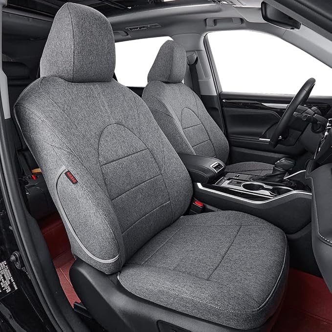 coverdream Highlander Seat Covers Full Set for 2020-2026 Toyota Highlander SUV Seat Cushion,2nd Row Captain Chair,Fully Covered,Breathable Polyester Car Seat Protector (Gray)