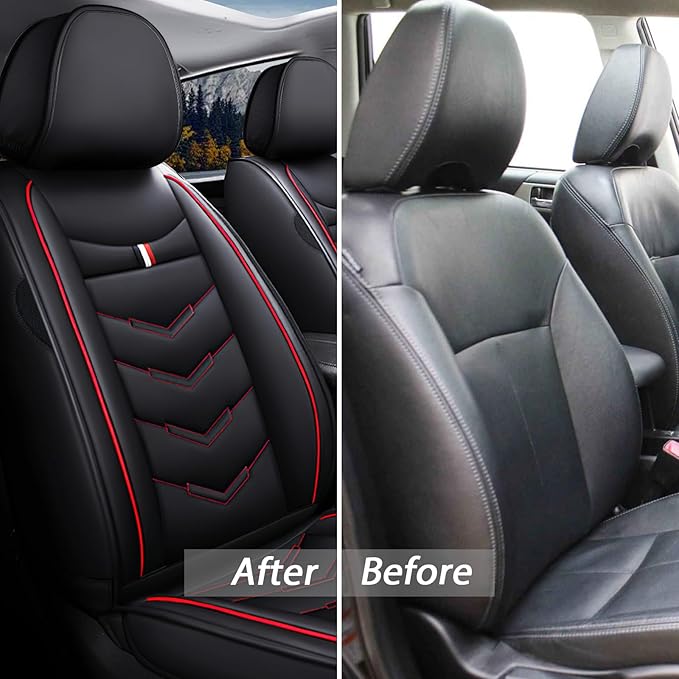 MVRVMV 2-Seat Car Seat Covers for Ford Explorer 2012-2026, Waterproof Non-Slip Wear-Resistant Leather Seat Cover (2 Seat Standard, Black-Red)