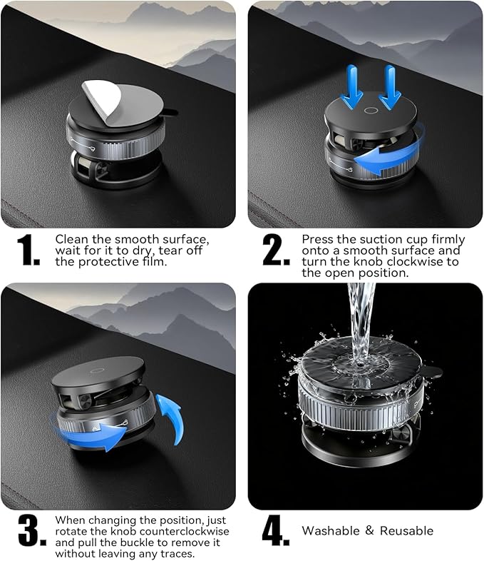 Vacuum Magnetic Phone Holder, 360° Adjustable Magnetic Car Phone Holder, 2025 Upgraded Magsafe Suction Cup Phone Mount for Your Car/Gym/Mirror Mount for iPhone & Android