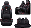 MVRVMV Luxury Car Seat Covers for Honda Pilot 2010-2026, Nappa Leather Auto Seat Cover with 2 Neck Pillows and 2 Lumbar Supports (5 Seat Luxury, Black-Red)