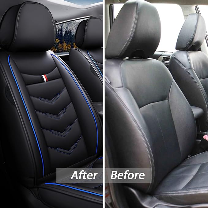 MVRVMV Seat Covers for Ford F-350 2010-2026, Waterproof Leather Auto Seat Cover (5 Seat Standard,Black-Blue)