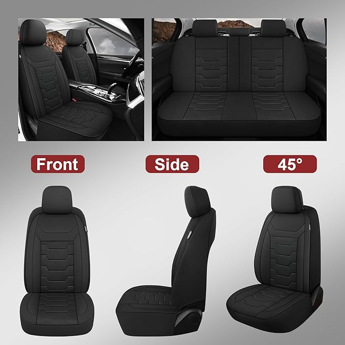 CAROMOP Breathable Car Seat Cover 2 Front Seats, 3D Air Mesh Cloth Seat Covers for Cars, Universal Fit Automotive Car Interior Covers for SUV Vans Sedans Trucks(Black)
