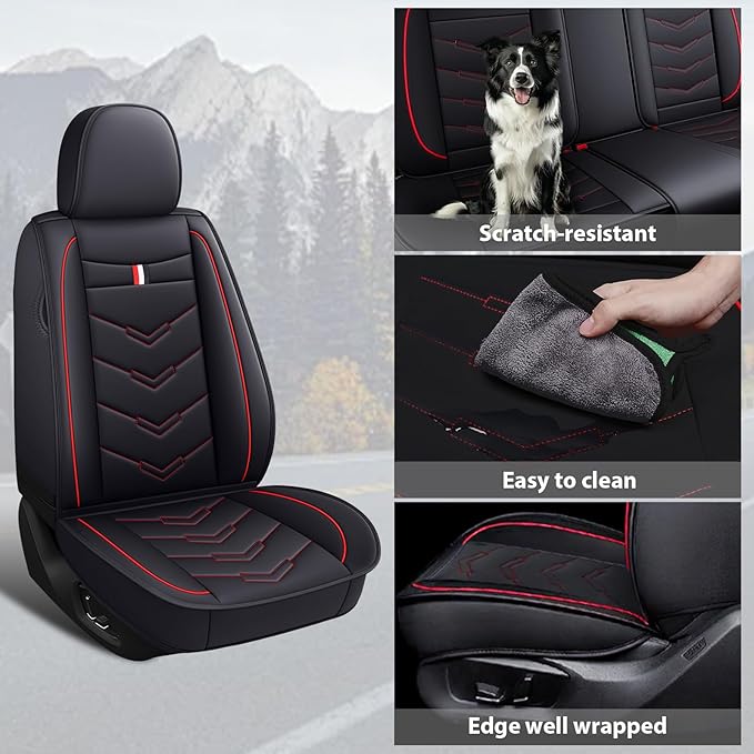 MVRVMV for Ford Maverick 2022-2026 Seat Covers, Waterproof Leather Seat Cover (2 Seat Standard,Black-Red)