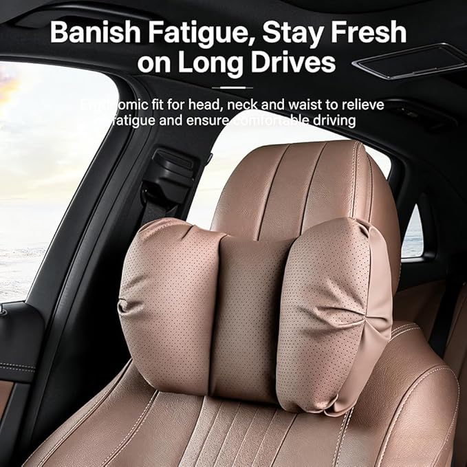 Car Neck Pillow & Lumbar Support for Lincoln Aviator 2020-2024 Ergonomic Breathable Mesh Auto Seat Back Cushion Headrest,Brown-Lumbar Support