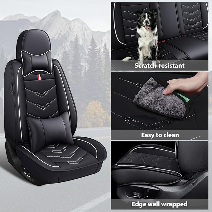 MVRVMV Luxury Car Seat Covers for Honda Pilot 2010-2026, Nappa Leather Auto Seat Cover with 2 Neck Pillows and 2 Lumbar Supports (2 Seat Luxury, Black-White)