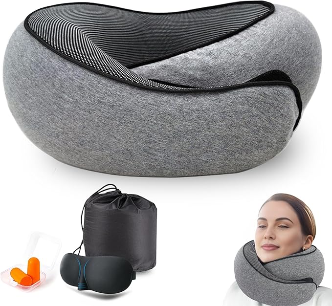 Travel Neck Pillow for Airplane, Adults Memory Foam Neck Pillow for Traveling, Ergonomic Neck Support for Airplane Sleeping, Car, Airport Travel Pillow, Portable Adults Turtle Plan Pillows (Grey)