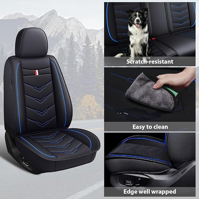 MVRVMV 8 Seat Covers for Honda Pilot 2010-2026, Waterproof Anti-Slip Car Seat Cover Compatible with Airbags (8 Seat Standard, Black-Blue