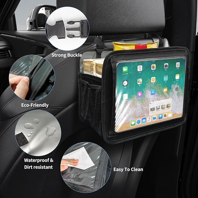Car Seat Back Organizer Tablet Holder, Vehicle Front Seat, Personal Travel Storage Bag For Adults & Kids Car Accessories Interior & Travel Essentials(Black)