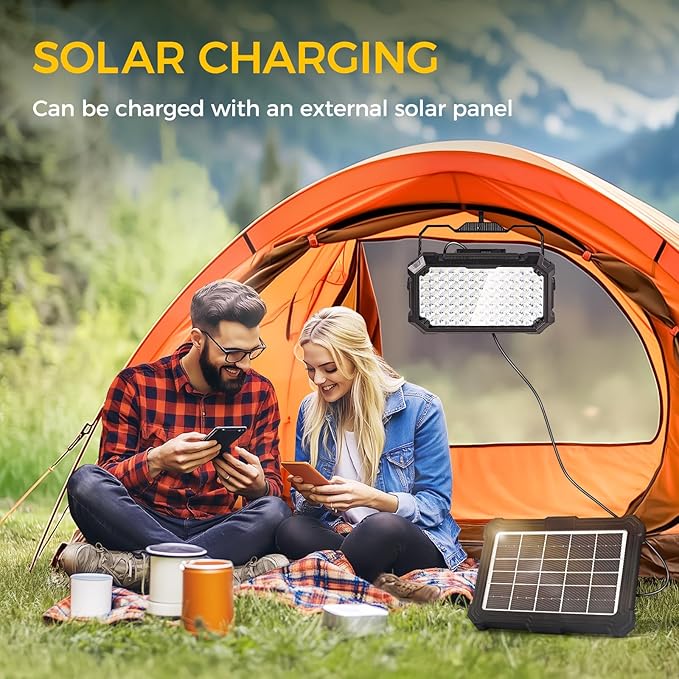 300W LED Solar Work Light Rechargeable, 8000LM LED Solar Camping Lantern, Portable Camping Lights, 4 Light Modes, IP67 Waterproof Tent Lights for Power Outages, Emergency, Hiking, Car Repair