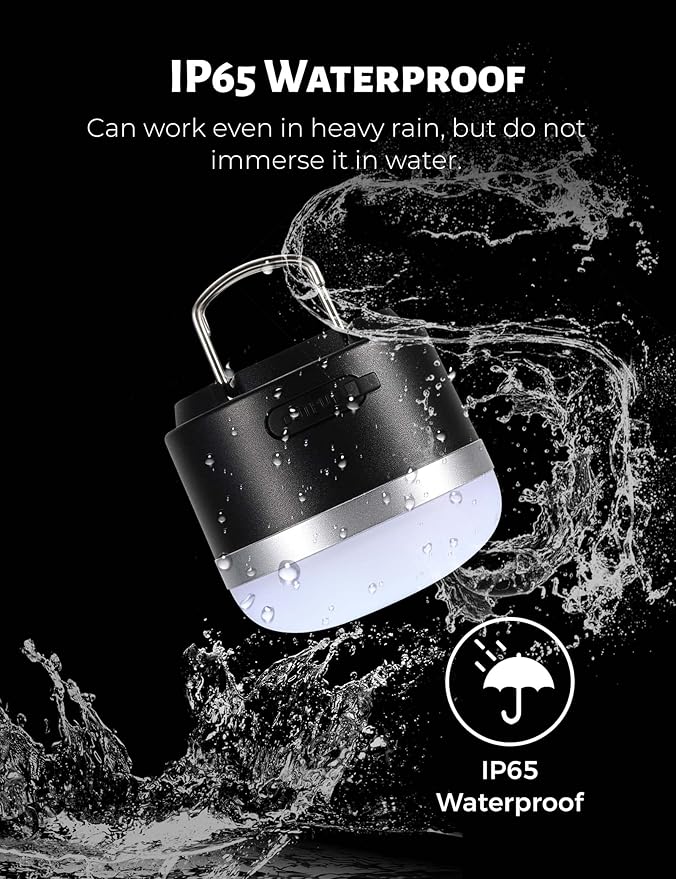 Camping Lantern, 600LM Camping Lights, 5 Light Modes Rechargeable Lantern Waterproof Mini Flashlight Emergency Lights for Home Power Failure, Camping Hanging, Car Camping (Black)