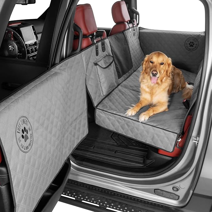 Ruff Liners Large Back Seat Extender for Dogs, Gray – As Seen on Shark Tank – Flat Bridge Platform for Full-Size Trucks, Stable Base, 400lb Support, Waterproof – Rigid Back Seat Cover for Dogs