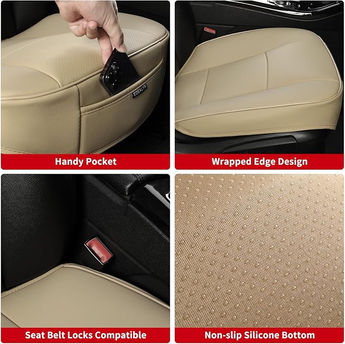 Luxury PU Leather Car Seat Cover Protector Front Car Seat Cover Seat Bottom Cover Single Seat Cover-Compatible with 90% Vehicles (Width 20.8× Deep21 × Thick 0.2 inch) (Beige)