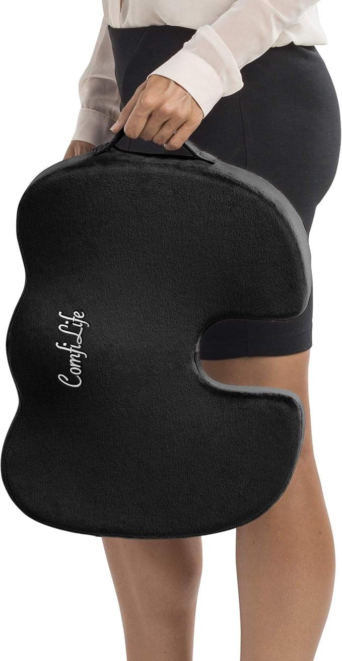 ComfiLife Premium Comfort Seat Cushion - Non-Slip Orthopedic 100% Memory Foam Coccyx Cushion for Tailbone Pain - Cushion for Office Chair Car Seat - Back Pain & Sciatica Relief (Black)