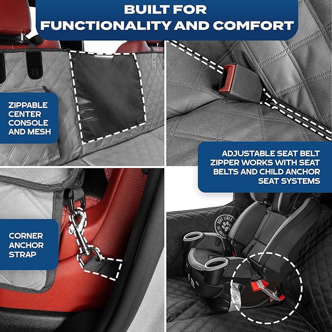 Ruff Liners Large Back Seat Extender for Dogs, Gray – As Seen on Shark Tank – Flat Bridge Platform for Full-Size Trucks, Stable Base, 400lb Support, Waterproof – Rigid Back Seat Cover for Dogs