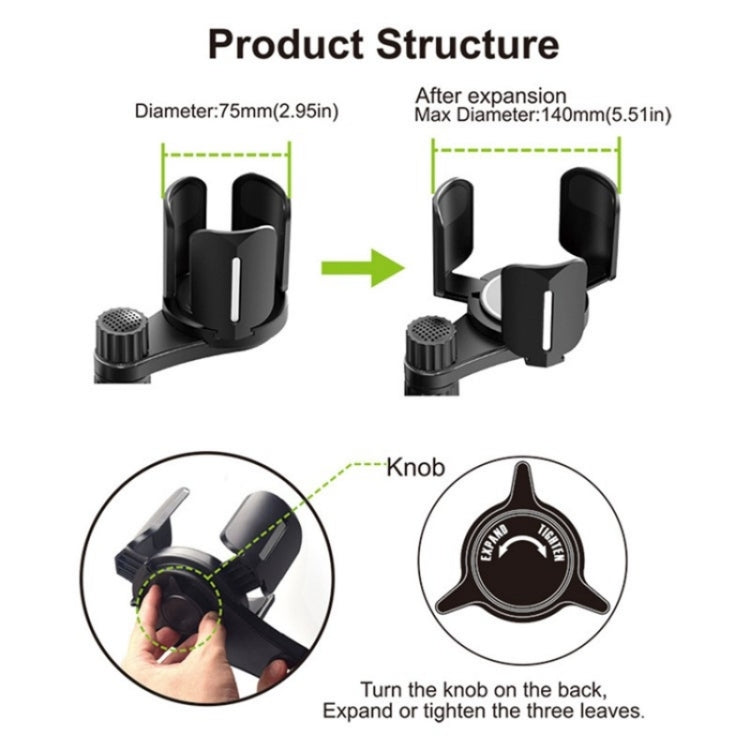 D07 3-Clip Adjustable Cup Holder Car Mount Drink Bottle Snack Car Cup Holder Expander, D07