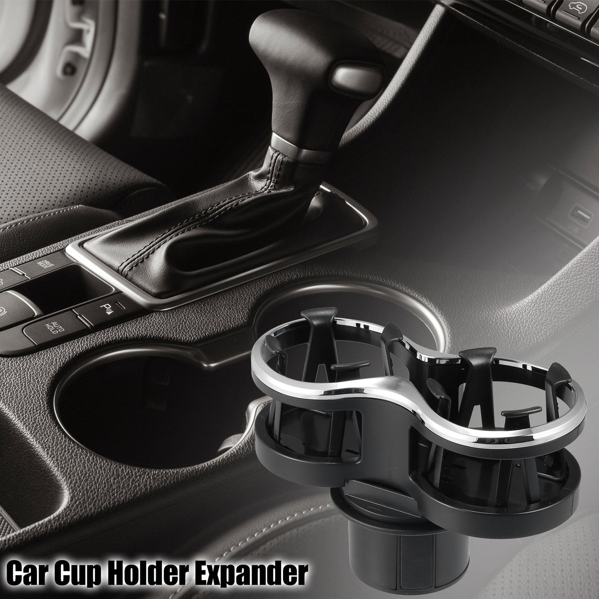 2-in-1 Multifunction Car Cup Holder Expander with Adjustable Base Black